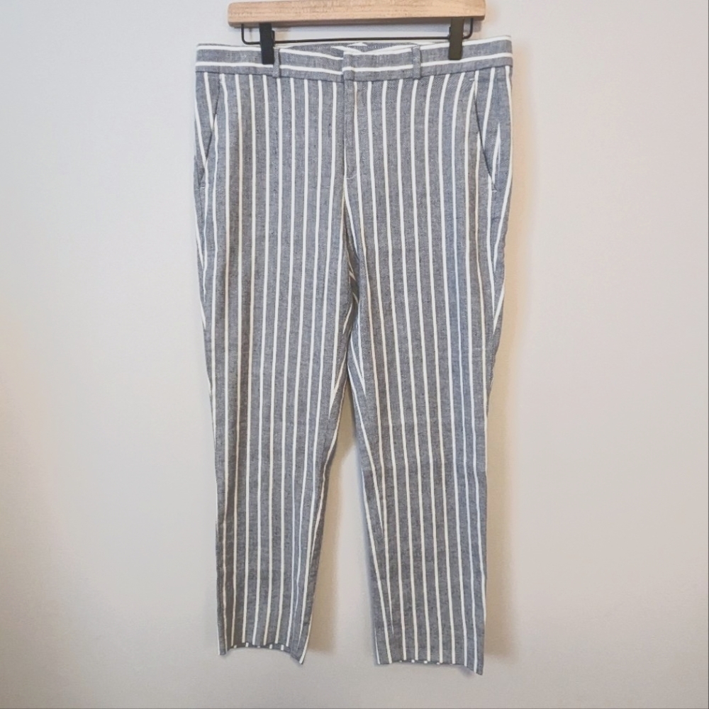 Banana Republic Avery Linen Cotton Stretch Striped Pants Size 8 Blue White EUC